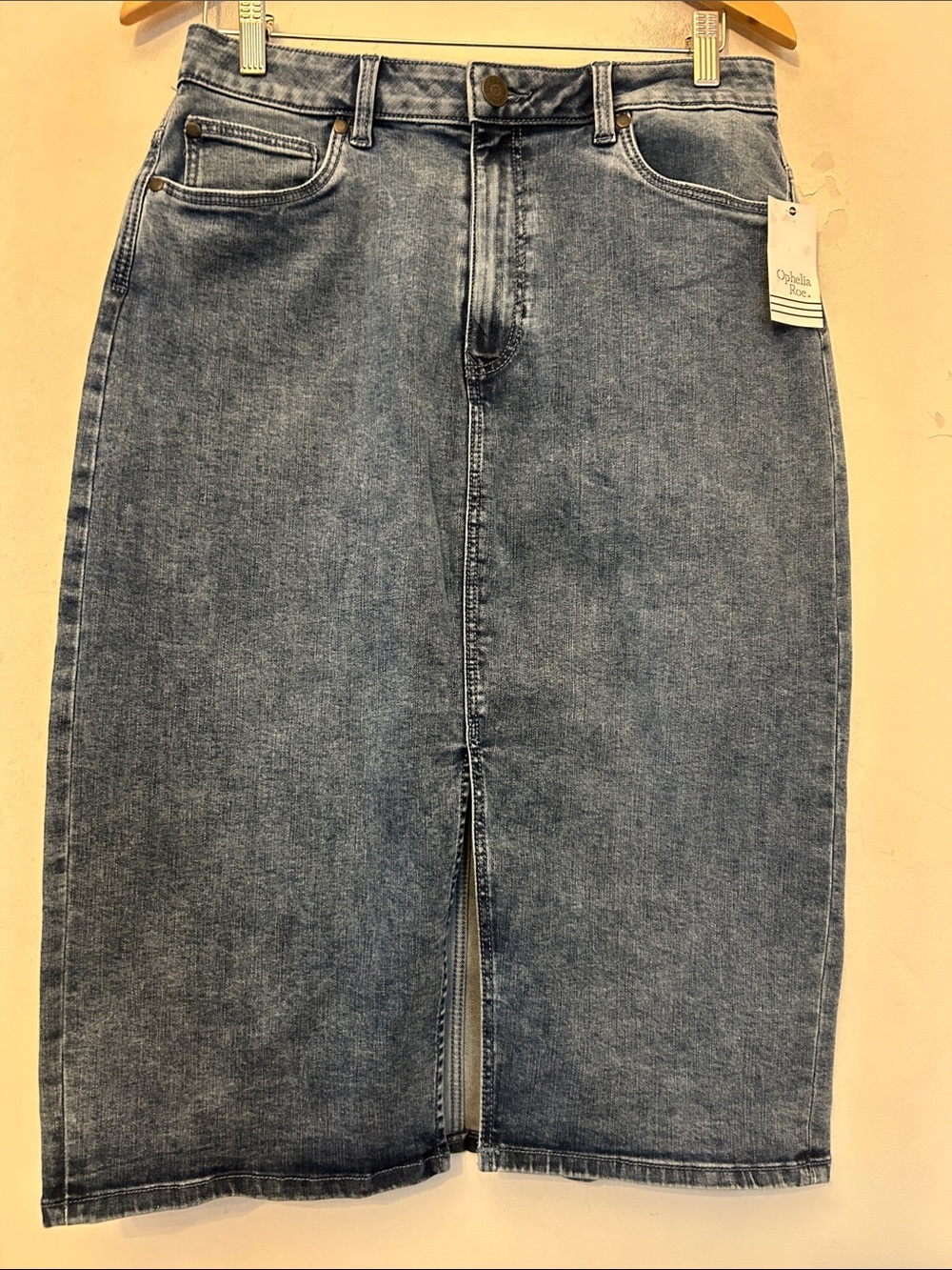 Ophelia Roe Classic Midwash Denim Pencil Skirt Size 10 NWT